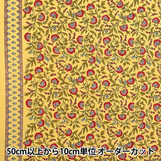 【数量5から】 生地 『シルキーライクコットン 更紗 イエロー×レッド SP5000-3C』