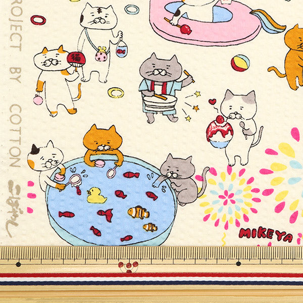 【数量5から】 生地 『リップル ねこ花火 アイボリー KTS6946-A』 COTTON KOBAYASHI コットンこばやし 小林繊維