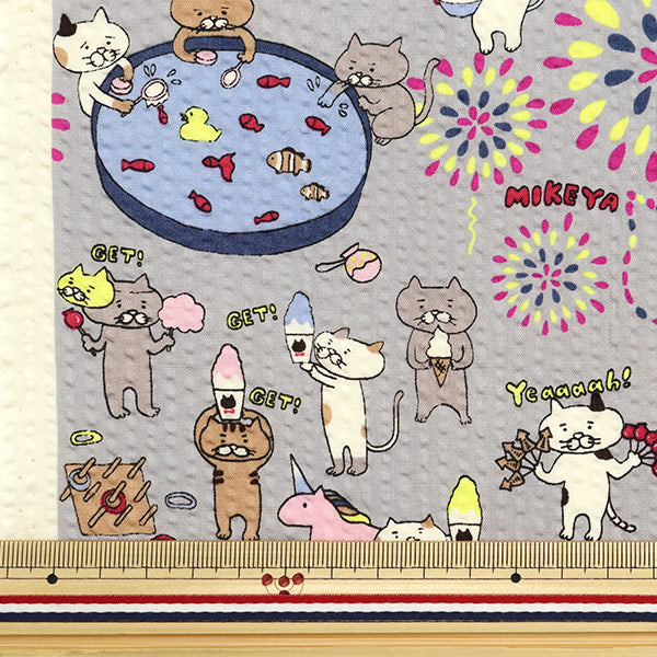 【数量5から】 生地 『リップル ねこ花火 グレー KTS6946-C』 COTTON KOBAYASHI コットンこばやし 小林繊維