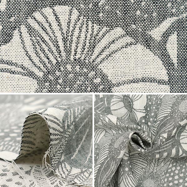 [Quantity starting from 5] Fabric "Suhakon cloth double weaveJacquard Artificial Flowers Gray UP5957-A" COTTON KOBAYASHI