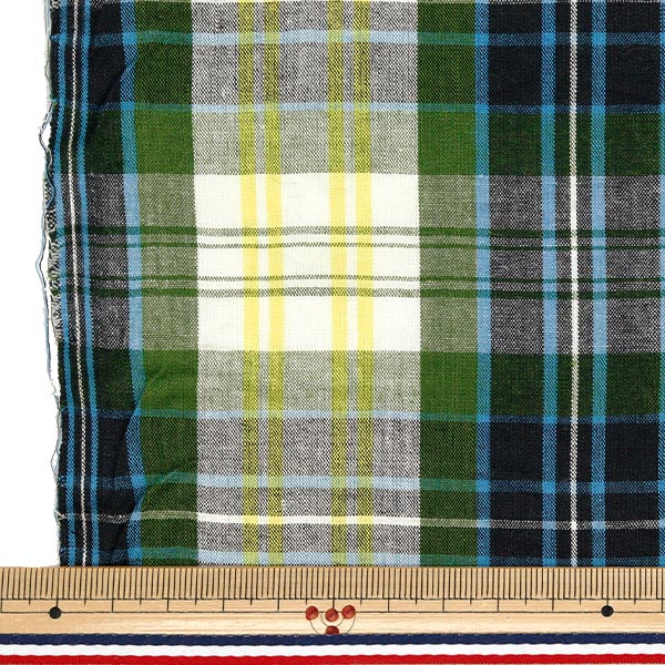 [Quantité à partir de 5] Tissu "Madras teint en fil en coton indien Vérifiez Green 2650111-GG"