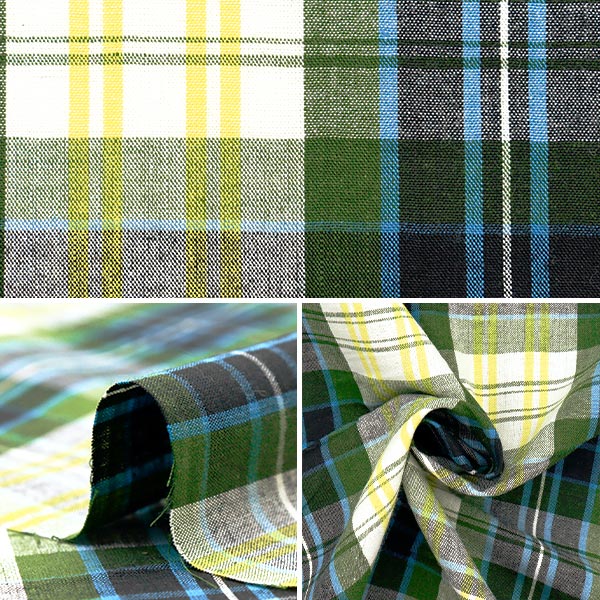 [Quantité à partir de 5] Tissu "Madras teint en fil en coton indien Vérifiez Green 2650111-GG"