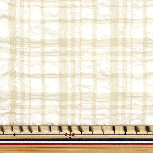 織物 “趨勢織物浮雕星棕褐色檢查 剪布 大約110厘米x 50厘米灰白色TF-75C-OW" KIYOHARA