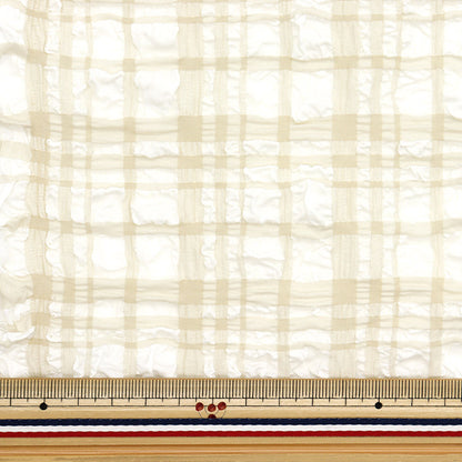 織物 “趨勢織物浮雕星棕褐色檢查 剪布 大約110厘米x 50厘米灰白色TF-75C-OW" KIYOHARA