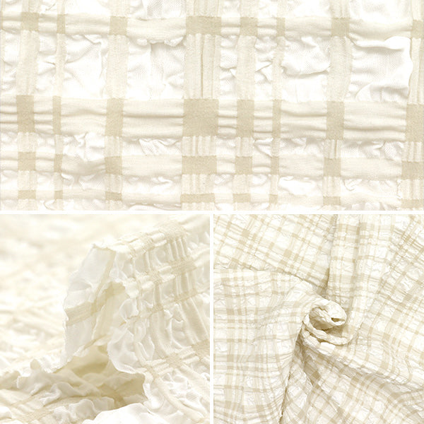 織物 “趨勢織物浮雕星棕褐色檢查 剪布 大約110厘米x 50厘米灰白色TF-75C-OW" KIYOHARA