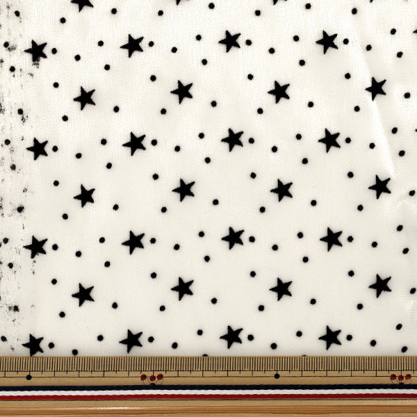 [Quantità da 5] Tessuto "Organza floccata nera stella avorio FL-STBK-IV”