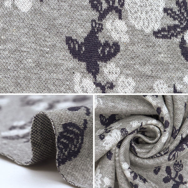 [Quantité à partir de 5] Tissu "tricoterJacquard Botanical Leaf Grey YGA-71040-1A" KOKKA