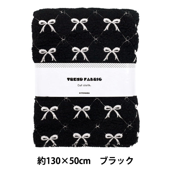 生地 『トレンドファブリック モコモコボアリボン刺繍 カットクロス 約130×50cm ブラック TF-99C-BK』 KIYOHARA 清原