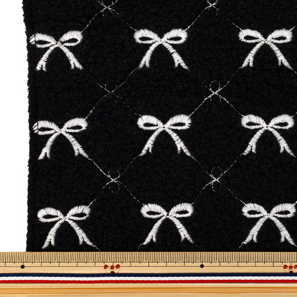 生地 『トレンドファブリック モコモコボアリボン刺繍 カットクロス 約130×50cm ブラック TF-99C-BK』 KIYOHARA 清原
