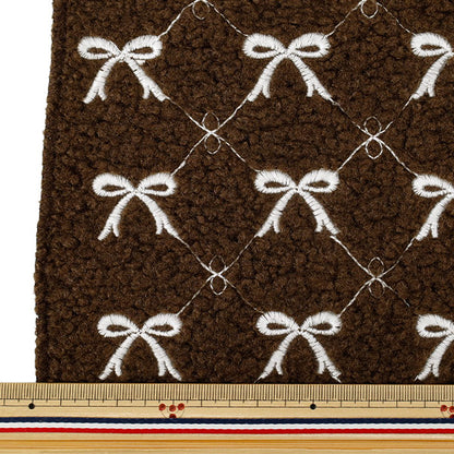 生地 『トレンドファブリック モコモコボアリボン刺繍 カットクロス 約130×50cm ブラウン TF-99C-BR』 KIYOHARA 清原