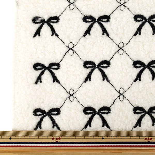 生地 『トレンドファブリック モコモコボアリボン刺繍 カットクロス 約130×50cm オフホワイト TF-99C-OW』 KIYOHARA 清原