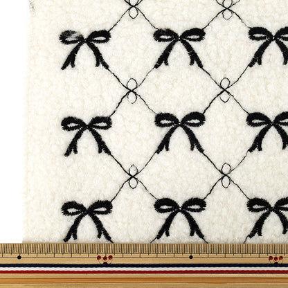 生地 『トレンドファブリック モコモコボアリボン刺繍 カットクロス 約130×50cm オフホワイト TF-99C-OW』 KIYOHARA 清原