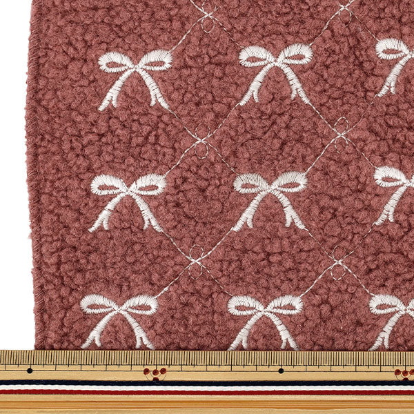生地 『トレンドファブリック モコモコボアリボン刺繍 カットクロス 約130×50cm ピンク TF-99C-P』 KIYOHARA 清原