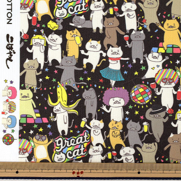 【数量5から】 生地 『ポリエステルスムースニット パーティーネコ ブラック KDP133-A』 COTTON KOBAYASHI コットンこばやし 小林繊維
