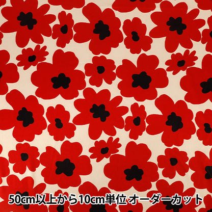 【数量5から】 生地 『ポリエステルスムースニット 北欧調花柄 レッド KDP136-A』 COTTON KOBAYASHI コットンこばやし 小林繊維