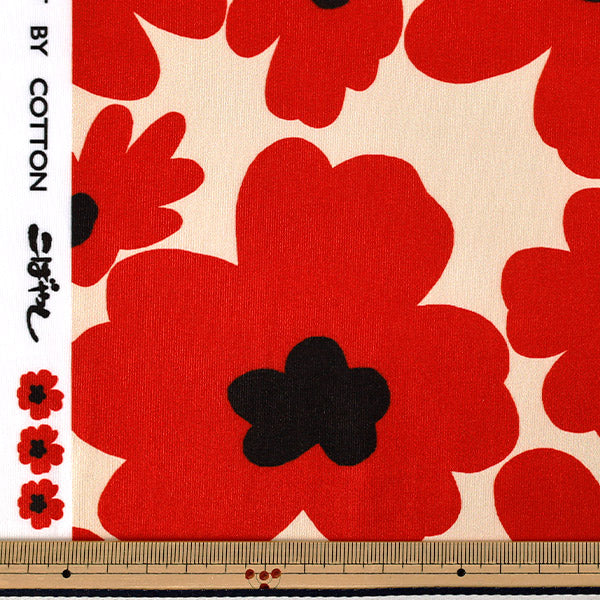 【数量5から】 生地 『ポリエステルスムースニット 北欧調花柄 レッド KDP136-A』 COTTON KOBAYASHI コットンこばやし 小林繊維