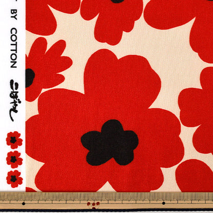 【数量5から】 生地 『ポリエステルスムースニット 北欧調花柄 レッド KDP136-A』 COTTON KOBAYASHI コットンこばやし 小林繊維