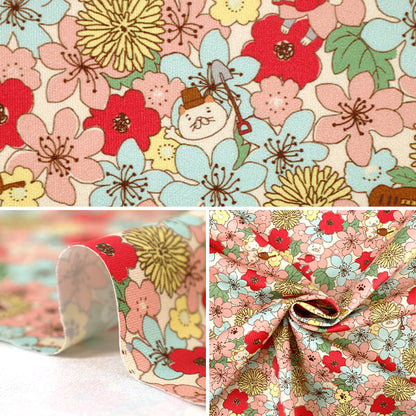 【数量5から】 生地 『ポリエステルスムースニット ネコと花柄 ピンク KDP135-A』 COTTON KOBAYASHI コットンこばやし 小林繊維