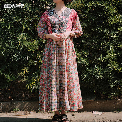 Kit de couturière "Étiquette de motif X Maiando Fabriqué avec un panneau de tissu Liberty commutant une pièce Kit noir rouge Liberty Japan