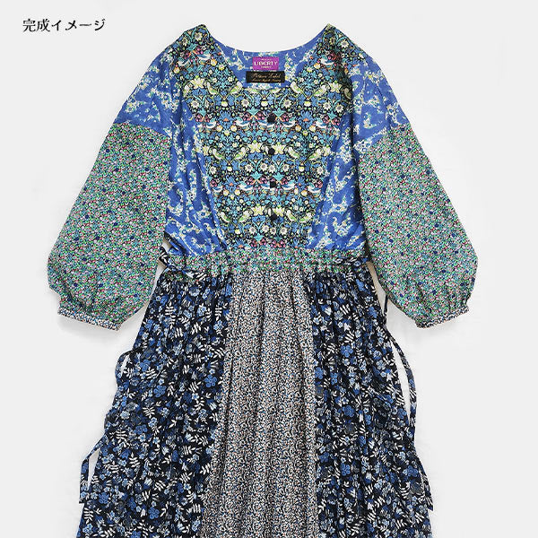 Kit de confección "Etiqueta de patrones X Maianddo Hecho con Liberty Teling Panel Switching One Piece Kit Blue Green Liberty Japan