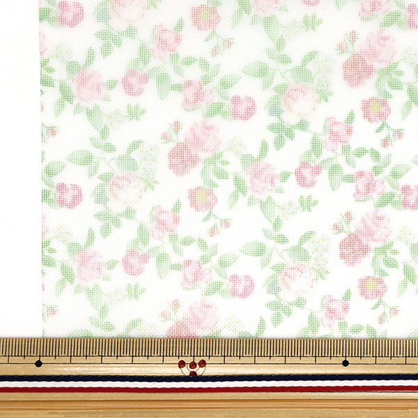 生地 『チュールプリントカットクロス 赤バラ柄 約70cm×98cm C-TDP6260-05』 【ユザワヤオリジナル】