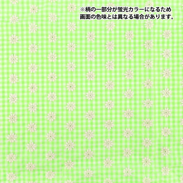 生地 『トレンドファブリック ギンガムチェックフラワー刺繍 ライトグリーン 約130×50cm TF-94CLG』