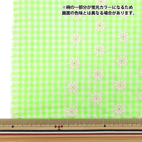 生地 『トレンドファブリック ギンガムチェックフラワー刺繍 ライトグリーン 約130×50cm TF-94CLG』