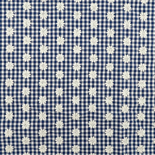 生地 『トレンドファブリック ギンガムチェックフラワー刺繍 ネイビー 約130×50cm TF-94CNV』