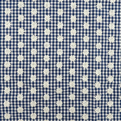 生地 『トレンドファブリック ギンガムチェックフラワー刺繍 ネイビー 約130×50cm TF-94CNV』