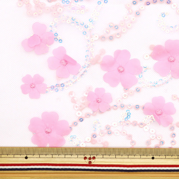 [Menge ab 5] Stoff "Paillistin Tüll Blumenblume Pink Sptulh-flFLPK"