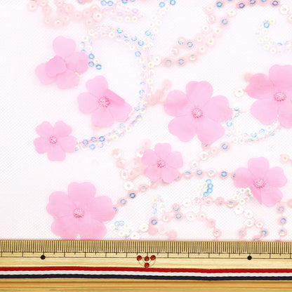 [Menge ab 5] Stoff "Paillistin Tüll Blumenblume Pink Sptulh-flFLPK"