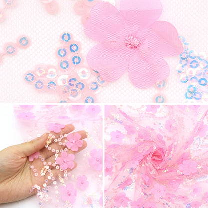 [Menge ab 5] Stoff "Paillistin Tüll Blumenblume Pink Sptulh-flFLPK"