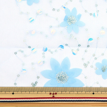 [Menge ab 5] Stoff "Paillistin Tulle Minamo Blue Sptulh-Waflblbllbl"