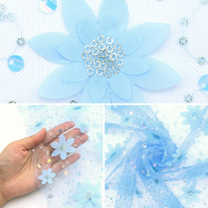 [Menge ab 5] Stoff "Paillistin Tulle Minamo Blue Sptulh-Waflblbllbl"