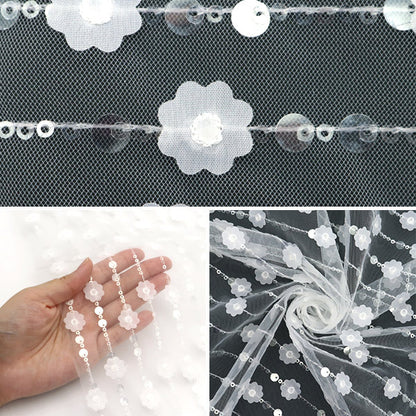 [Quantité à partir de 5] Tissu "Ligne de fleur en tulle à paillettes blanche sptulh-liflwh"