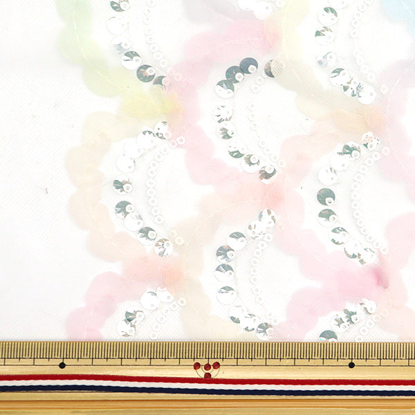 [Quantity starting from 5] Fabric "Sequin Tulle Mermaid Pink x Saxophone SPTULH-MERPSA"