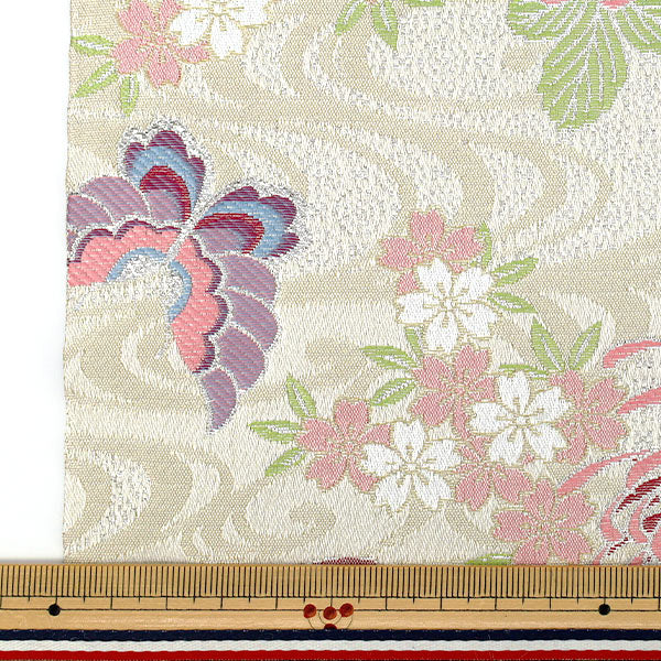 【新品未使用】岡重　帯留　流水に菊・桔梗文様 数量5から】 生地 『金襴 流水に菊桜蝶文 白 AH9000-15』 – Yuzawaya