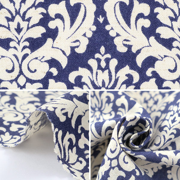 [Quantity from 5] Fabric "Munsell Collection Cotton LinenSheeting Damask Pattern Navy YUZ-739-2” munsell YUWA Yuwa Shoten [YuzawayaLimited products]