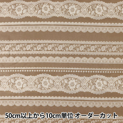 【数量5から】 生地 『コンパス Clean lace ボーダー柄 茶色 LOA-61020-2C』 KOKKA コッカ