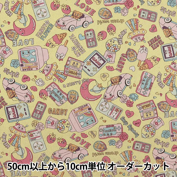 【数量5から】 生地 『オックス レトロポップ ゆめかわポップ柄 イエロー YKA-81030-2B』 KOKKA コッカ