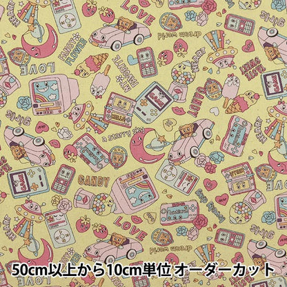 【数量5から】 生地 『オックス レトロポップ ゆめかわポップ柄 イエロー YKA-81030-2B』 KOKKA コッカ