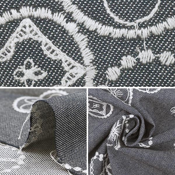 【数量5から】 生地 『デニム 刺繍サークル柄 紺 YKA-81000-2A』 KOKKA コッカ