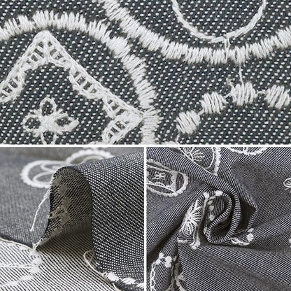【数量5から】 生地 『デニム 刺繍サークル柄 紺 YKA-81000-2A』 KOKKA コッカ