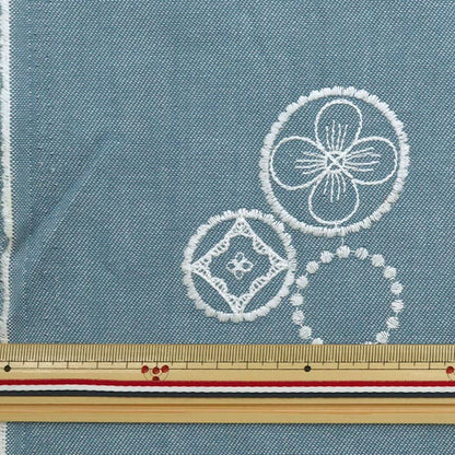 【数量5から】 生地 『デニム 刺繍サークル柄 ブルー YKA-81000-2B』 KOKKA コッカ