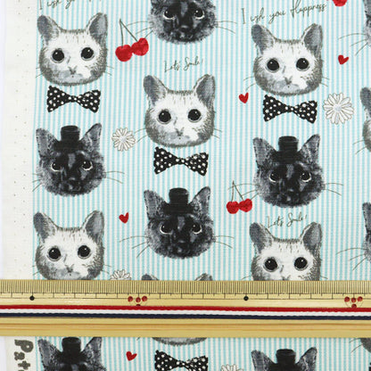 【数量5から】 生地 『オックス patch work animals ネコ&チェリー ブルー LOA-61030-2C』 KOKKA コッカ