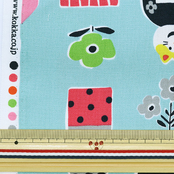 【数量5から】 生地 『オックス KOKESHI こけし柄 サックス LG-46080-1C』 KOKKA コッカ