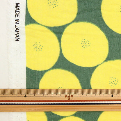 【数量5から】 生地 『Wガーゼ MUDDY WORKS(マディワークス) ミニあんぱん柄 ミドリ×キイロ JGH-115-1L』