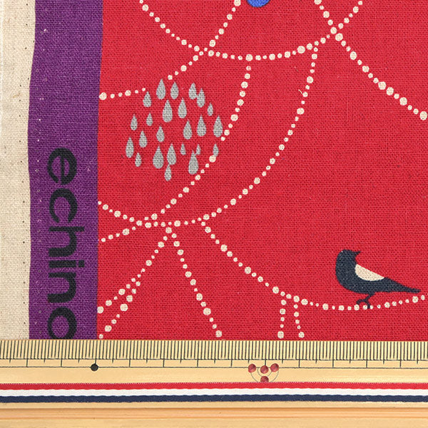 [Quantity starting from 5] Fabric"echino Standard BIRD Cotton Linen Canvas Red EKX90300-301A" KOKKA