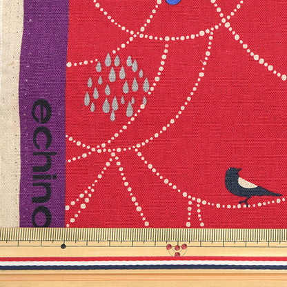 [Quantity starting from 5] Fabric"echino Standard BIRD Cotton Linen Canvas Red EKX90300-301A" KOKKA