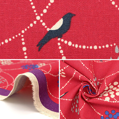 [Quantity starting from 5] Fabric"echino Standard BIRD Cotton Linen Canvas Red EKX90300-301A" KOKKA